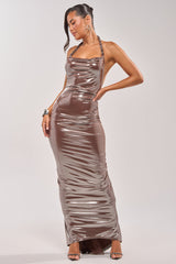 ATHENA METALLIC HALTER NECK MAXI DRESS