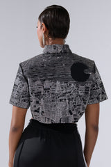 ALL AROUND THE WORLD BUTTON DOWN TOP IN BLACK