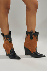 AZALEA WANG TALLULAH COGNAC WEDGE WESTERN BOOTIE
