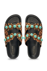 AZALEA WANG UZUMATI LEOPARD SLIP ON SANDAL WITH STONES
