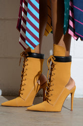 AZALEA WANG XIOMARA YELLOW LACE UP STILETTO BOOTIE