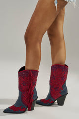 AZALEA WANG BETHANIE MULTI RHINESTONE FRINGE WESTERN BOOTIE