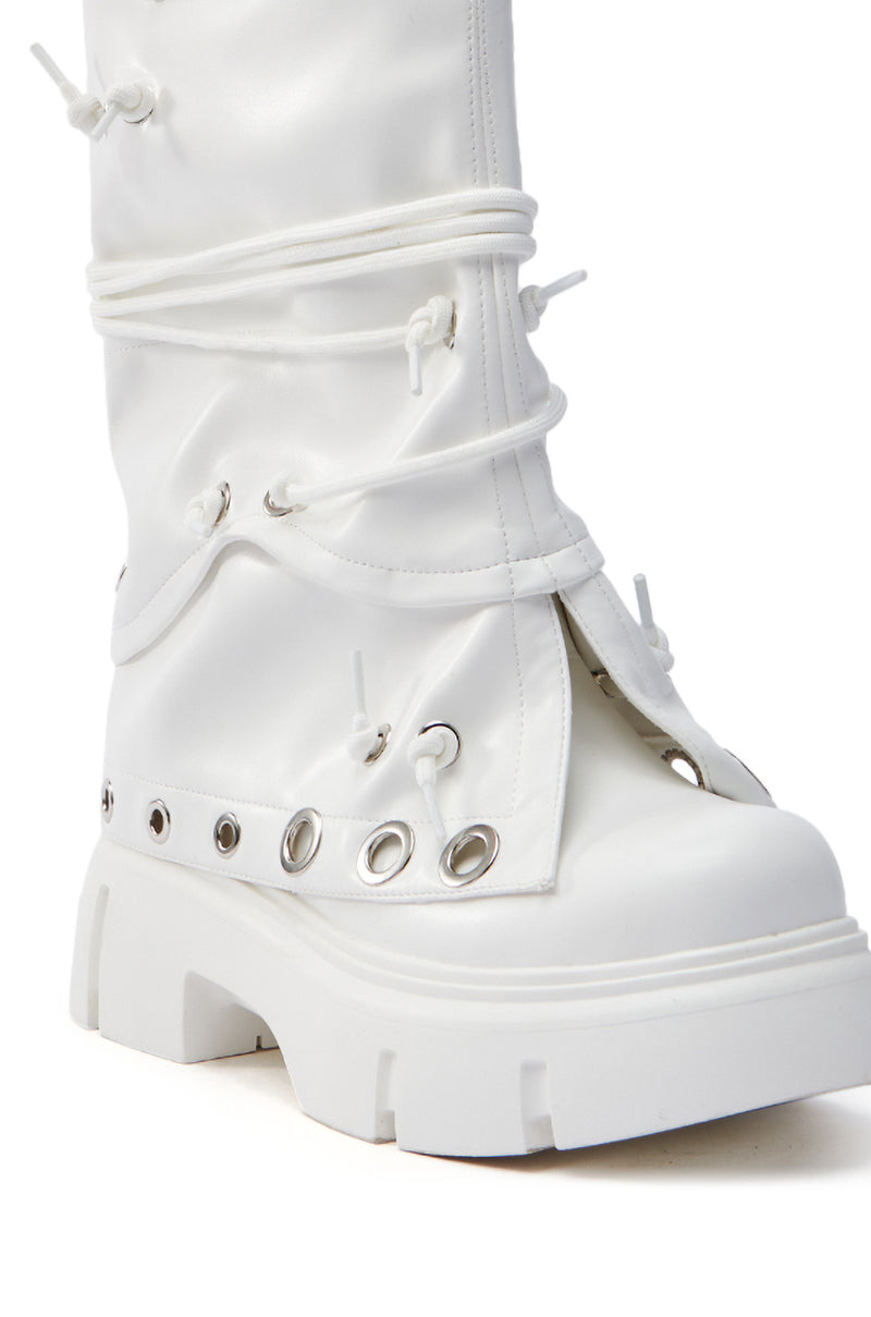 AZALEA WANG CAPIRE WHITE CINCHING COMBAT BOOTIE