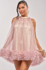 ARI TULLE RUFFLE MINI DRESS IN LIGHT PINK