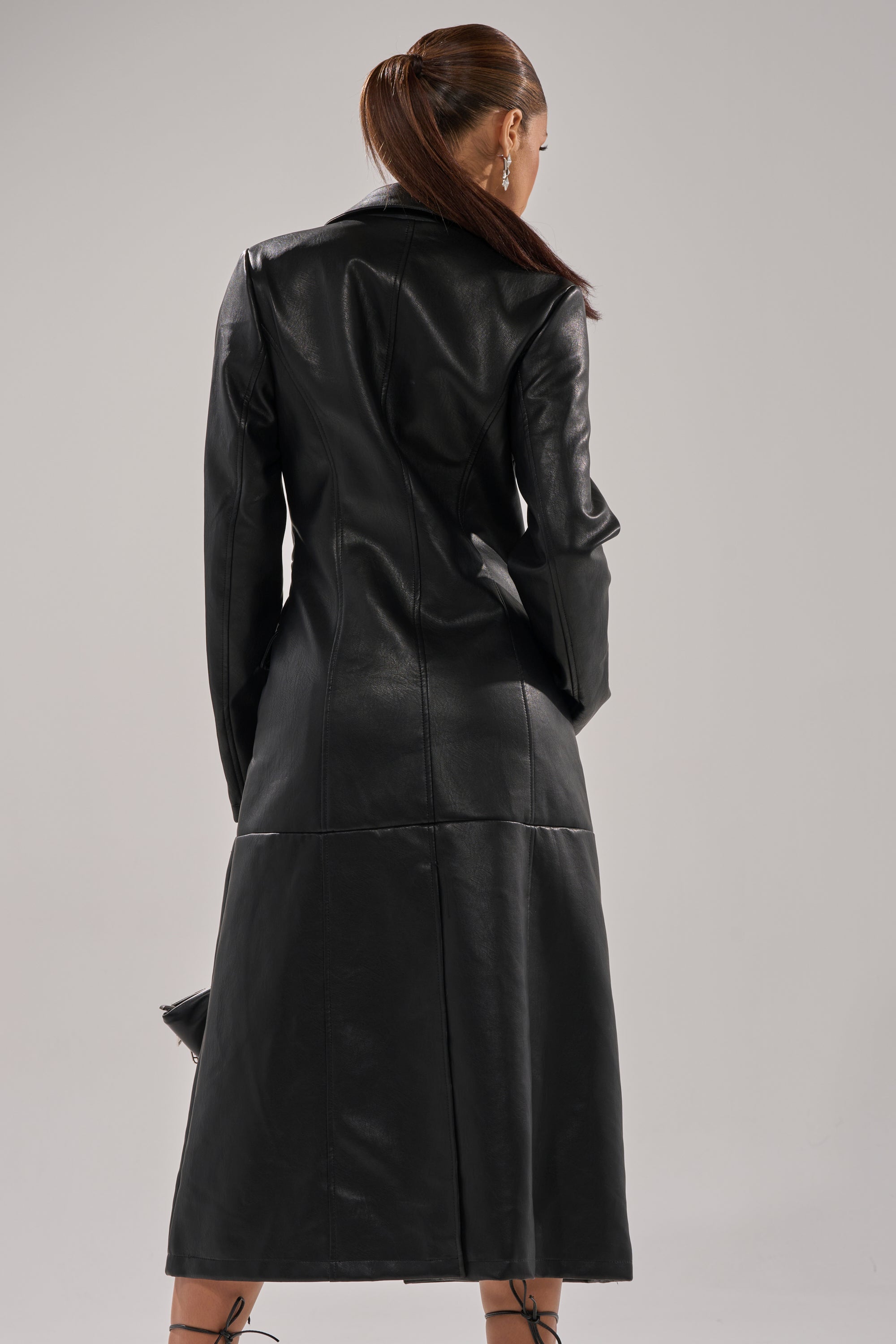 EASY DOES IT FAUX LEATHER TRENCH