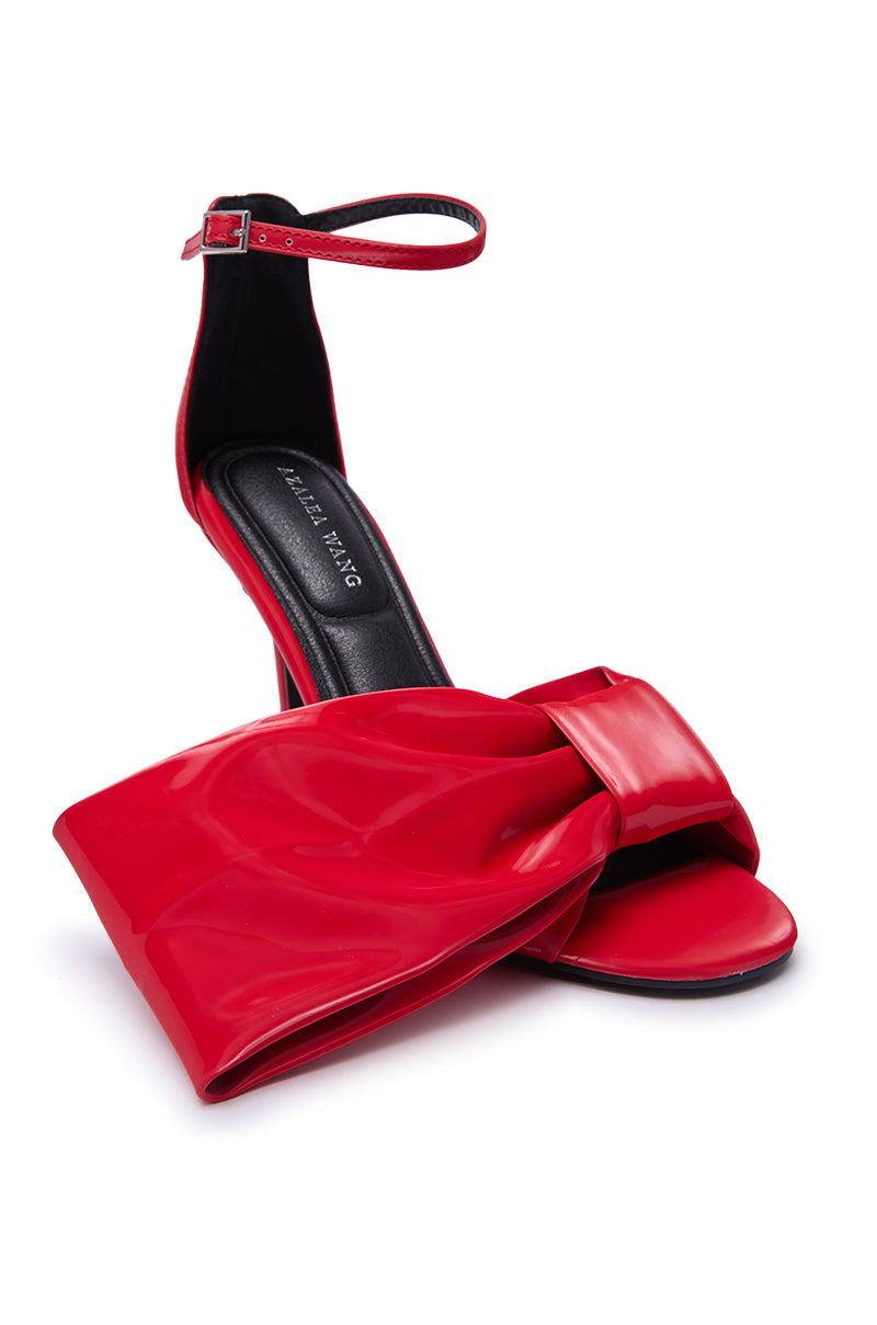 AZALEA WANG LANYIN RED LIQUID LUXE BOW SANDAL