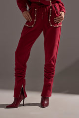 COZY HOLIDAY PEARL JOGGER IN BURGUNDY