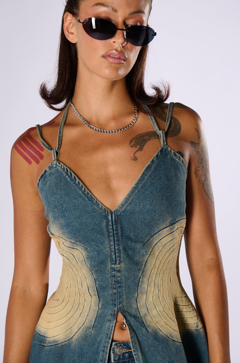 ALWAYS ON MY MIND LONG DENIM TOP