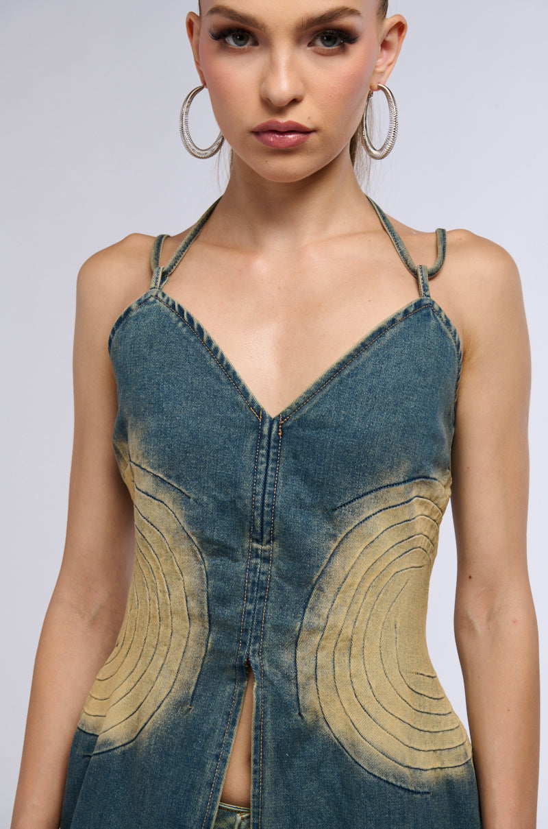 ALWAYS ON MY MIND LONG DENIM TOP
