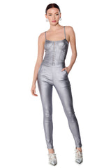 ALWAYS WINNIN SLEEVELESS FAUX LEATHER CORSET