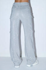 AMMO BONNE SOIREE RHINESTONE CARGO PANTS IN GREY