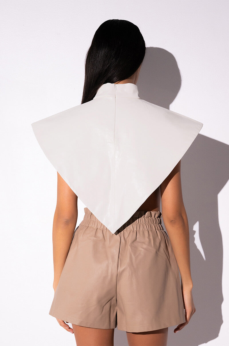 ARIA FAUX LEATHER MOCK NECK TRIANGLE BLOUSE