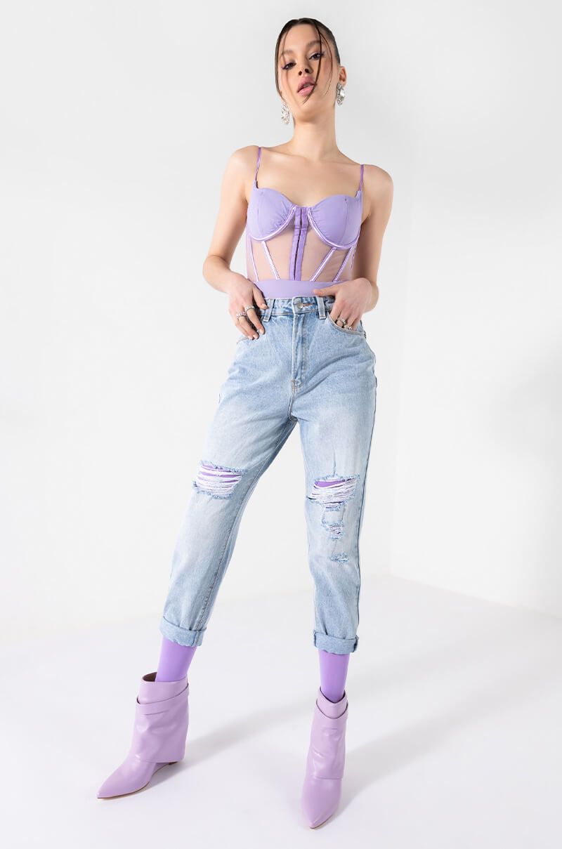 ARRIVEDERCI ACID WASH HIGH RISE DISTRESSED MOM JEANS
