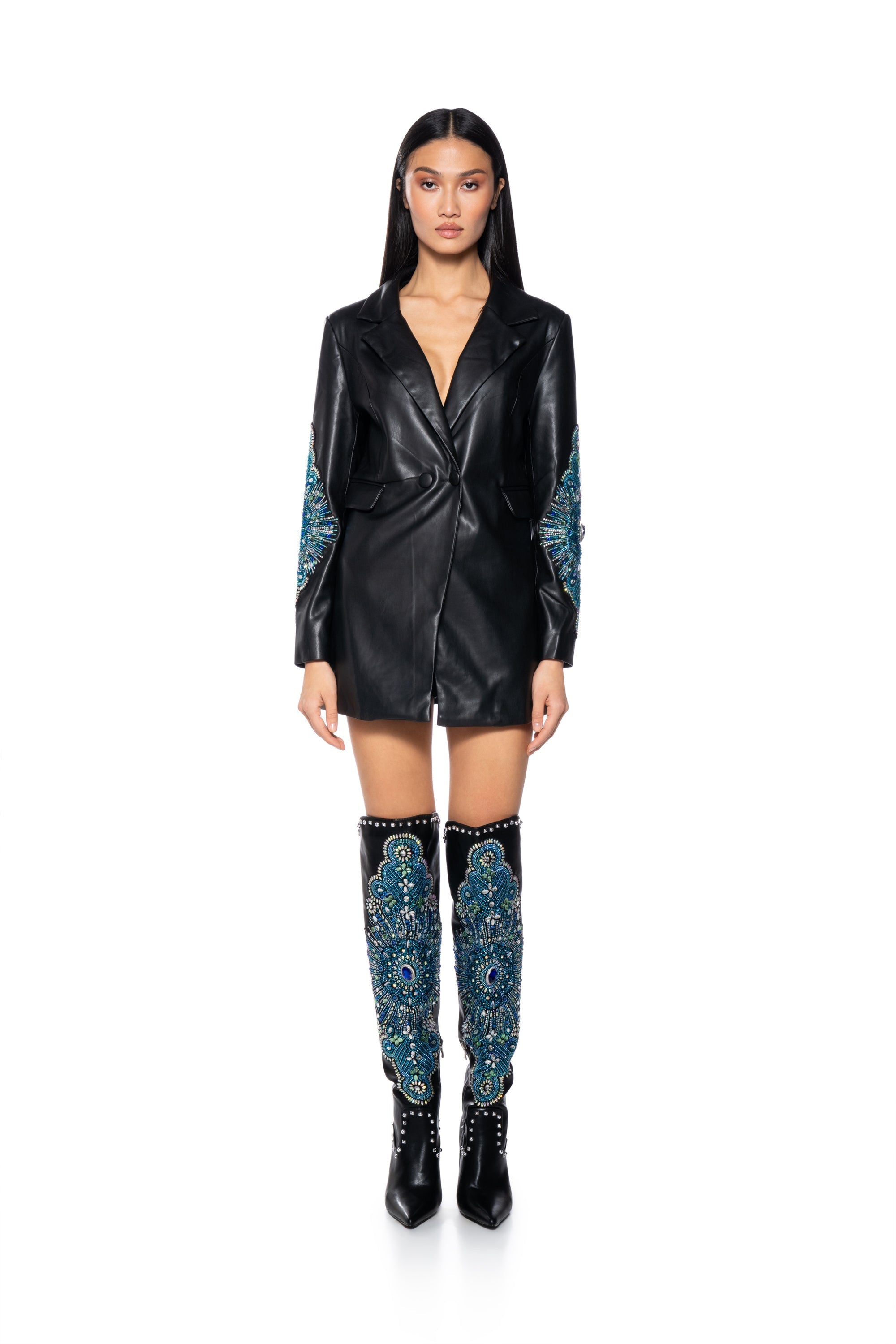 AXELLE PU BLAZER WITH EMBELLISHMENTS