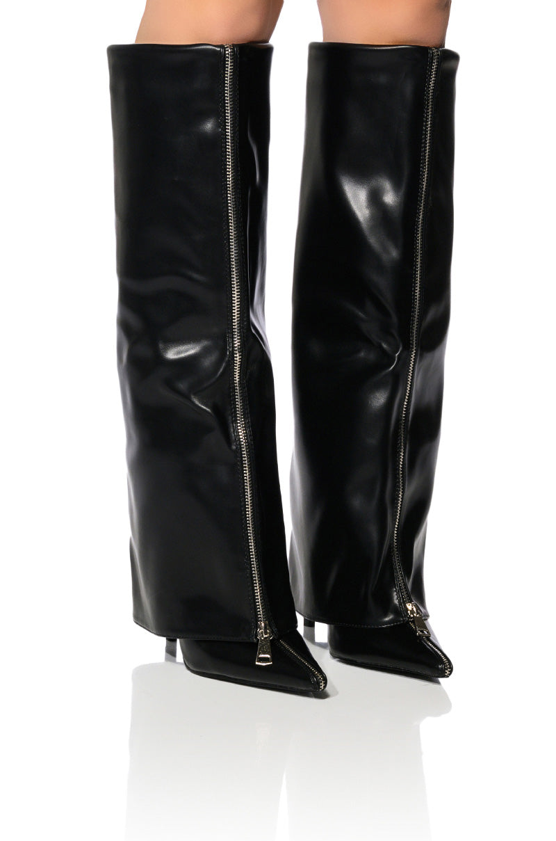 AZALEA WANG ACADIA STILETTO KNEE HIGH WEDGE BOOT IN BLACK