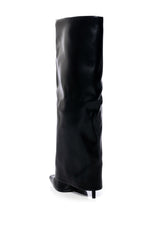 AZALEA WANG ACADIA STILETTO KNEE HIGH WEDGE BOOT IN BLACK