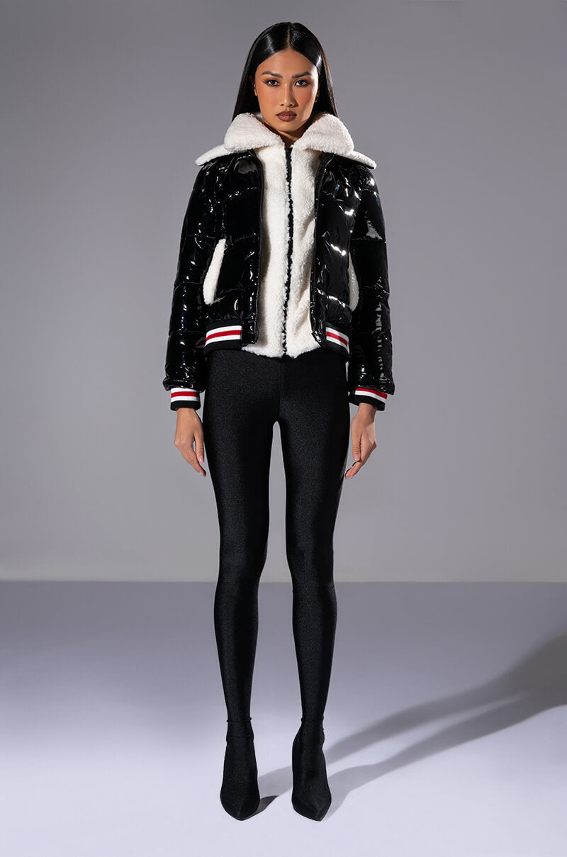 ASPEN SKI TRIP PUFFER WITH VARSITY TRIM