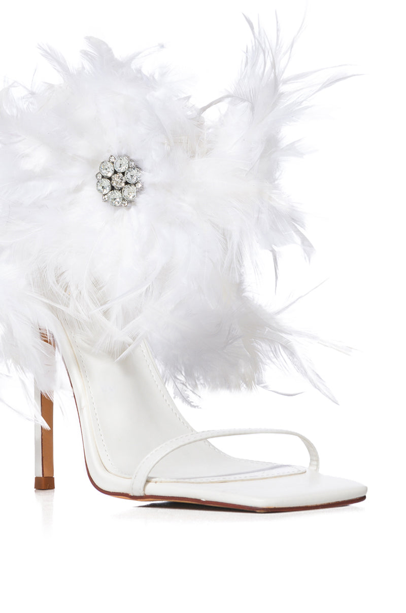 AZALEA WANG CARLA FEATHER TIE UP SANDAL IN WHITE
