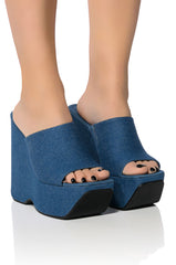 AZALEA WANG DAIANE SLIP ON WEDGE SANDAL IN DENIM