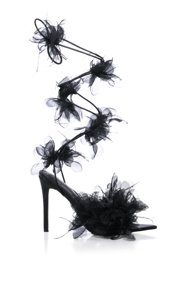 AZALEA WANG ELKIN FLOWER EMBELLISHED SANDAL IN BLACK