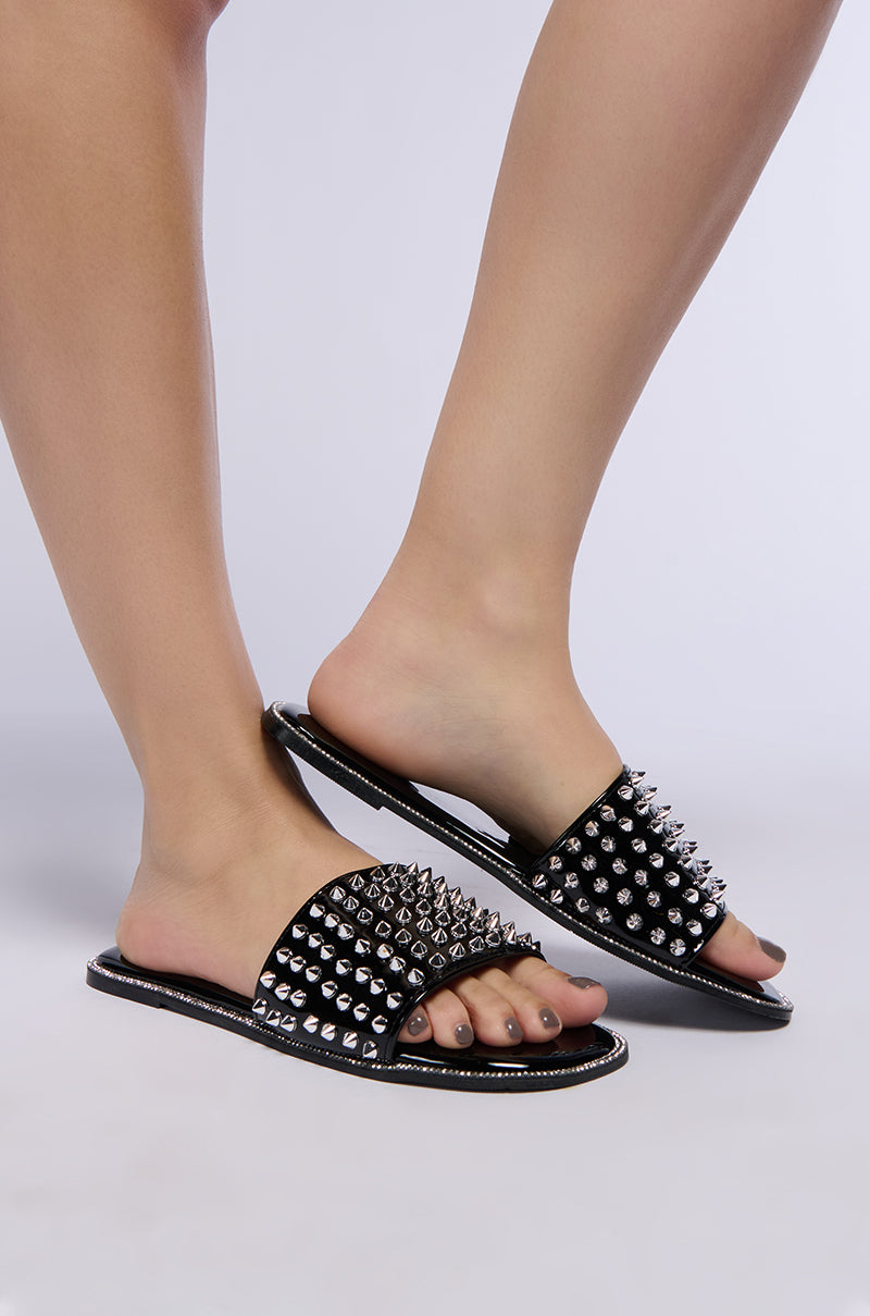 AZALEA WANG EMMONS BLACK SPIKY STUD FLAT SANDAL
