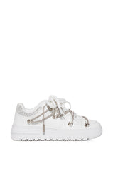 AZALEA WANG FINOLA EMBELLISHED FLATFORM SNEAKER IN WHITE