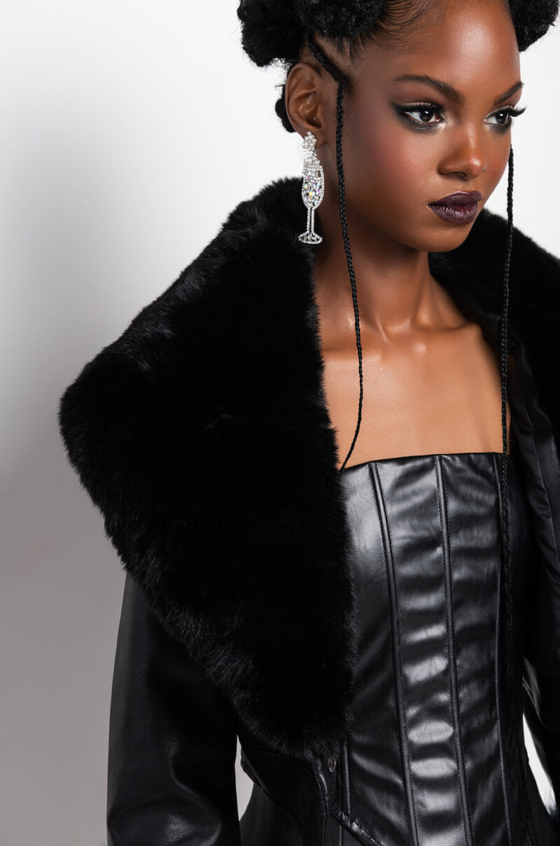 AZALEA WANG FUR TRIM GISELLE CROP JACKET IN BLACK