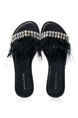 AZALEA WANG FEATHER FLAT SANDAL IN BLACK