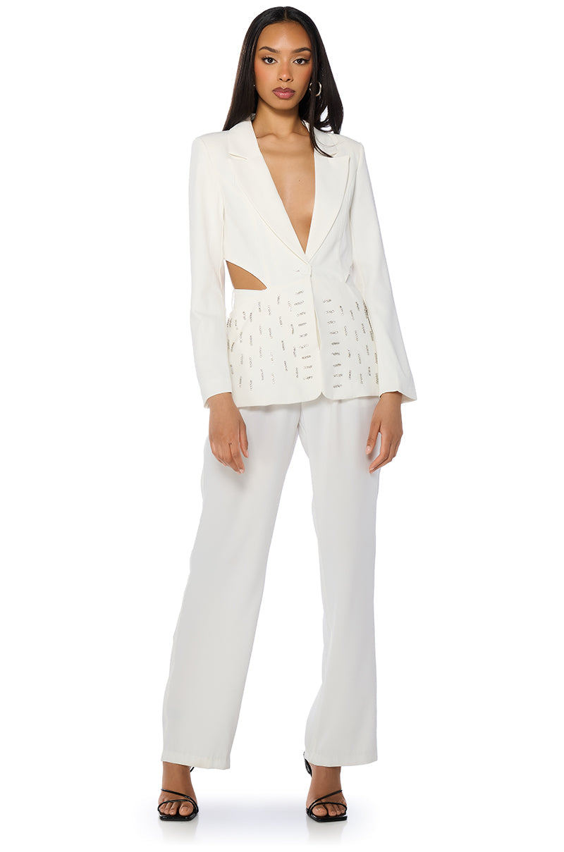 BACK CUT RHINESTONE BLAZER IN WHITE