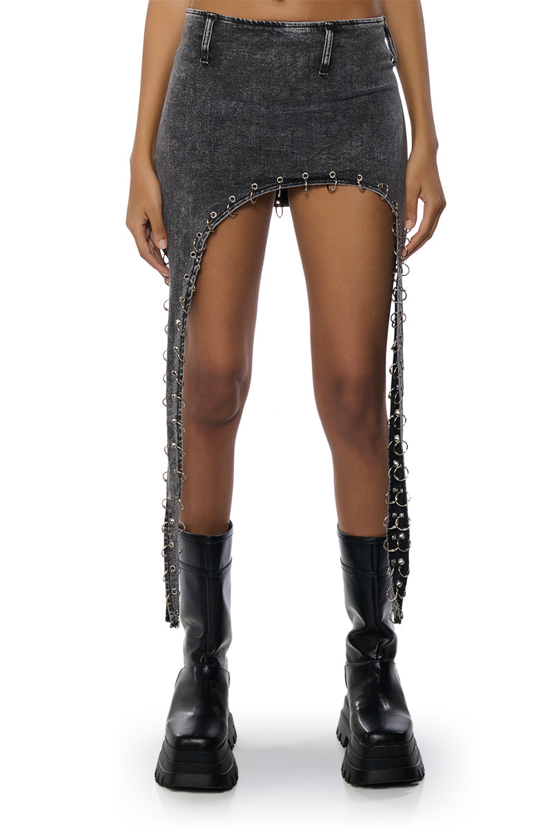 BAD TO THE BONE DARK DENIM MINI SKIRT