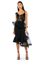 CAMILLA FLORAL EMBROIDERED HIGH LOW PEPLUM TOP