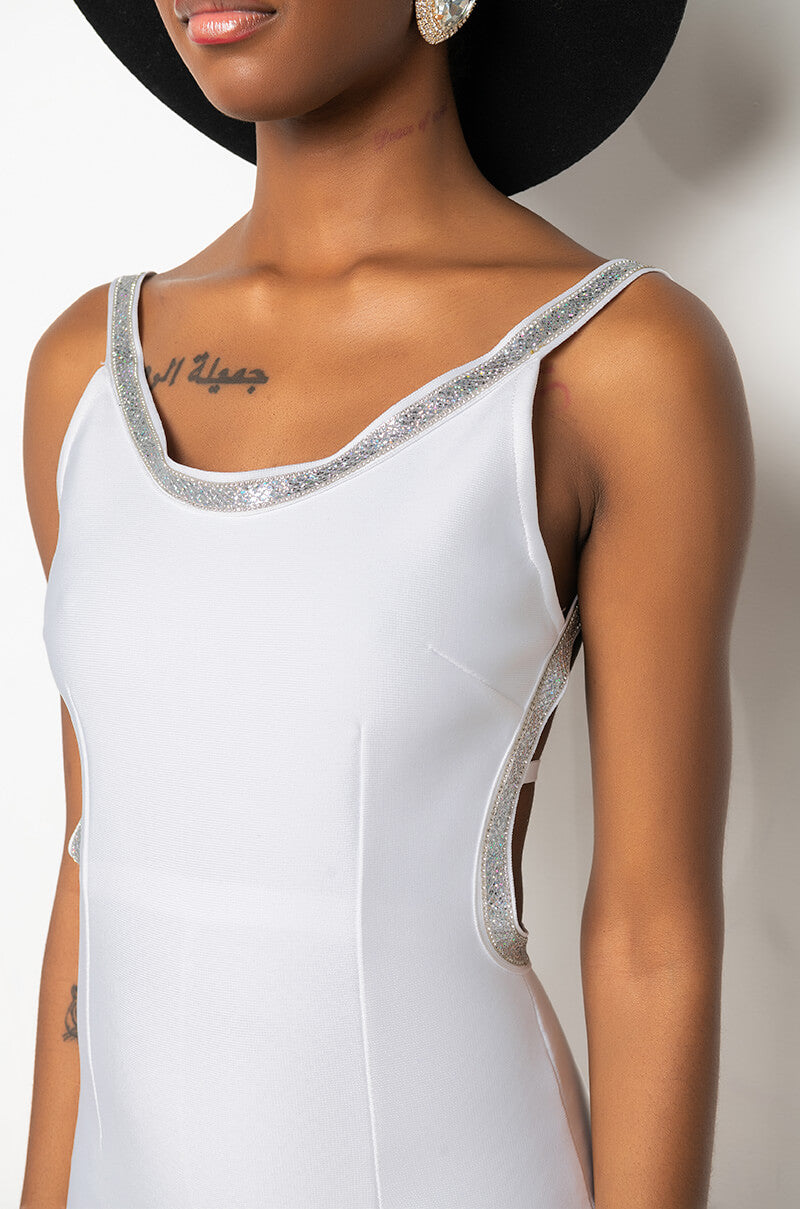 BANDAGE LOW BACK STONE DETAIL MINI DRESS
