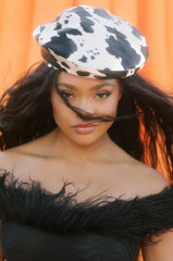 COW PRINT PU BERET