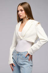 CROP COLD SHOULDER BLAZER WTIH RHINESTONE