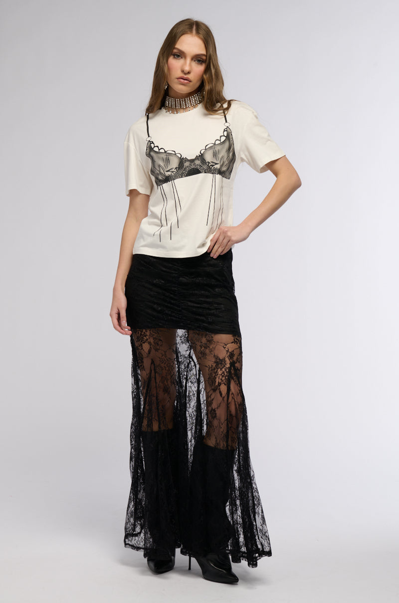 DAINTY BRA DETAIL GRAPHIC T SHIRT