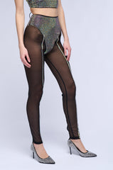 DYNAMITE EMBELLISHED HIGH WAIST MESH LEGGING IN BLACK SILVER